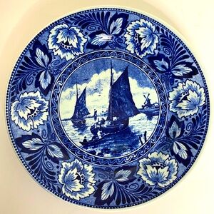 EUC Vtg Boch Delfts Belgium Blue and White Scenic Decorative Porcelain Plate